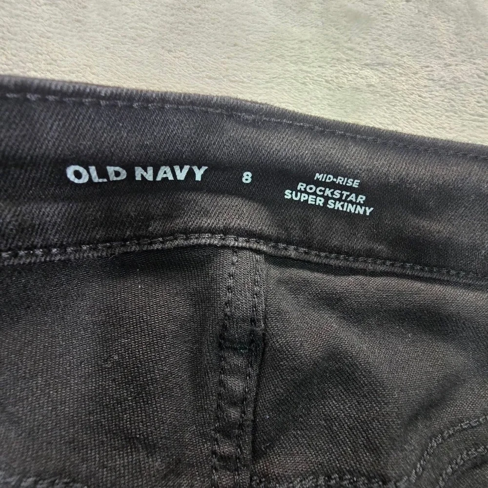 Old Navy Rockstar Super Skinny Jeans Black Mid-Rise Stretch Denim Womens 8